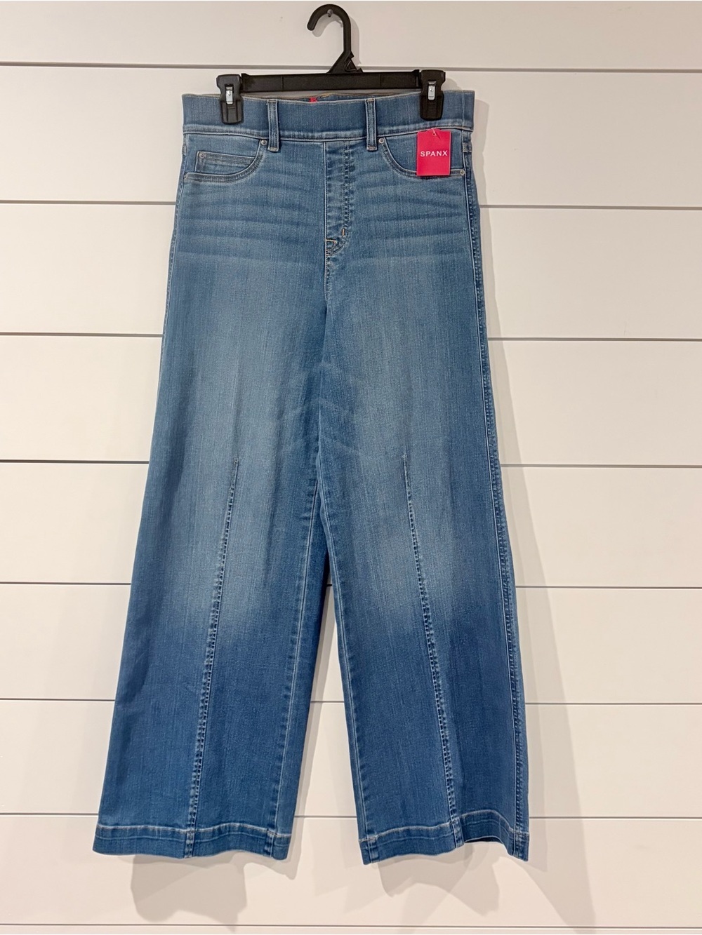 SPANX Seamed Wide Leg Jeans Tummy Control Y2K Clean Girl M 90s Stretch Shapewear